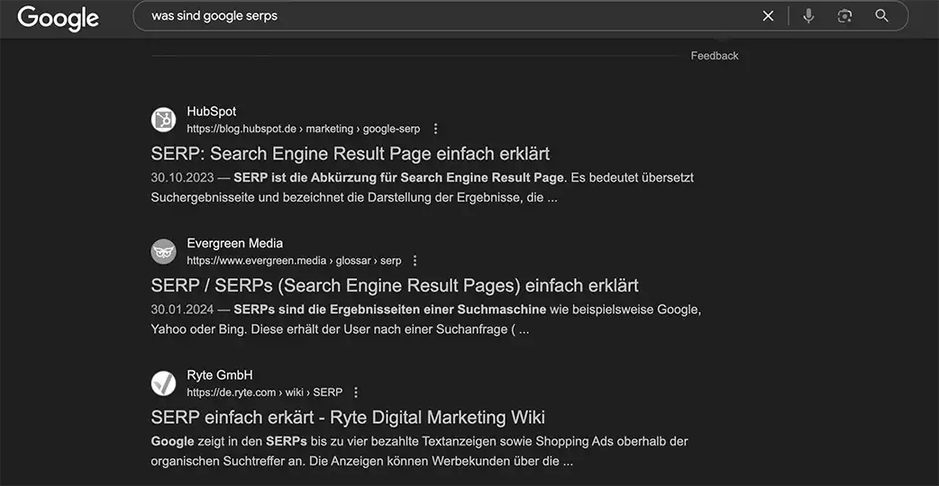 Ansicht SERPS